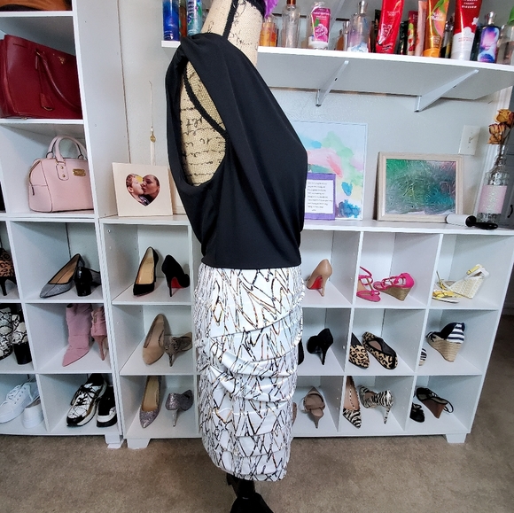 BCBG Asymmetric Body Con Coctail Dress Black - Picture 3 of 8